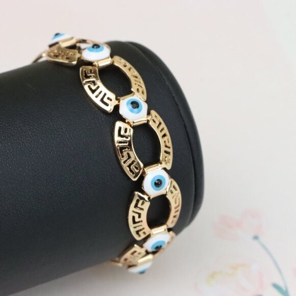 "Rose Gold Evil Eye Bracelet with Geometric Links, XPBL1013 - Picture 1 of 12